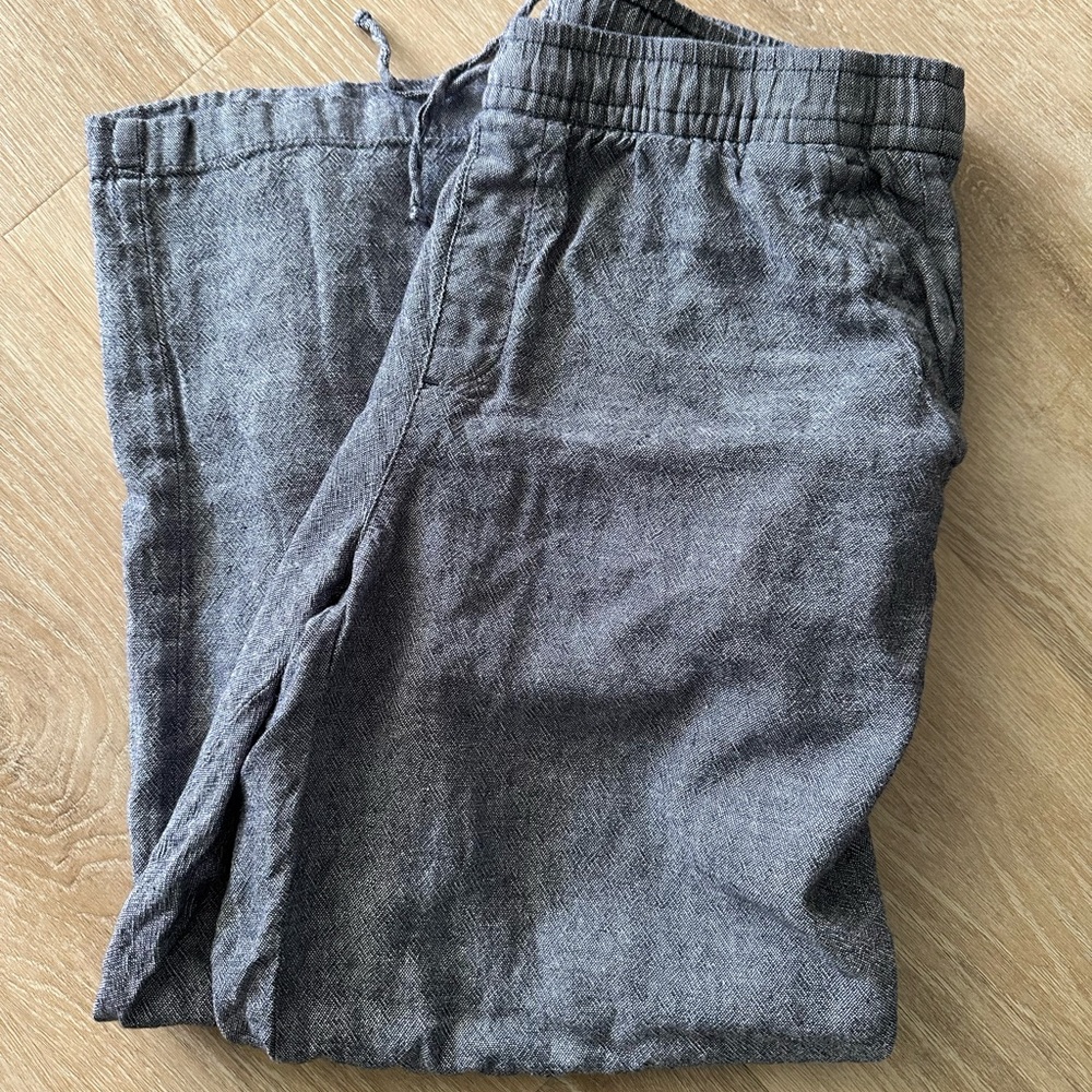 Old Navy Medium Blue Drawstring Pull On Linen Cotton Wide Leg Pants
